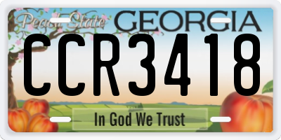 GA license plate CCR3418
