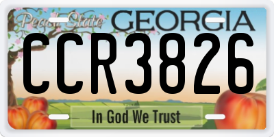 GA license plate CCR3826