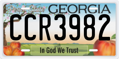 GA license plate CCR3982