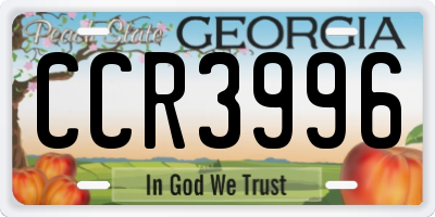 GA license plate CCR3996