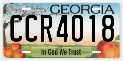 GA license plate CCR4018