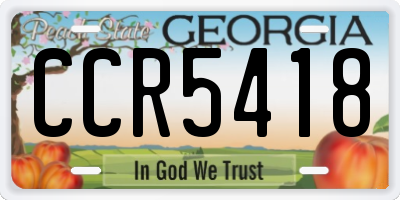 GA license plate CCR5418