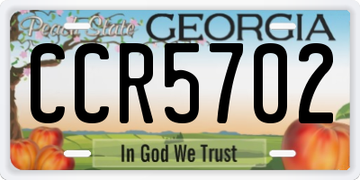 GA license plate CCR5702