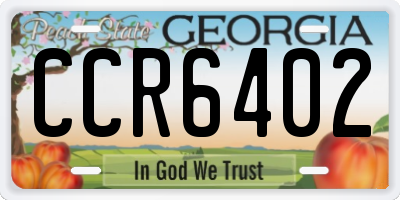 GA license plate CCR6402