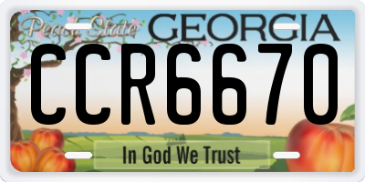 GA license plate CCR6670