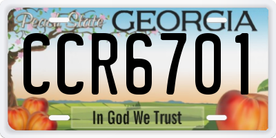 GA license plate CCR6701