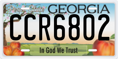 GA license plate CCR6802