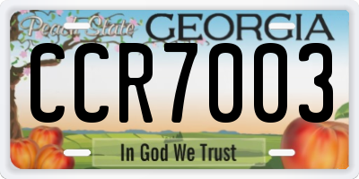 GA license plate CCR7003