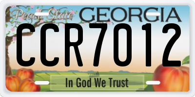 GA license plate CCR7012
