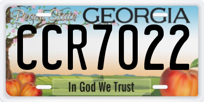 GA license plate CCR7022