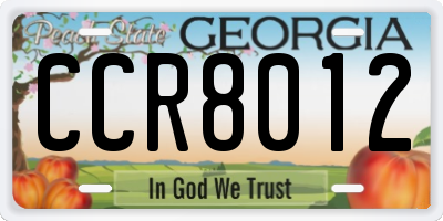 GA license plate CCR8012
