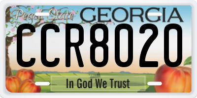 GA license plate CCR8020