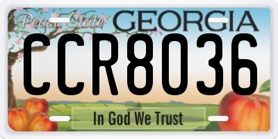 GA license plate CCR8036