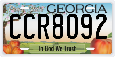 GA license plate CCR8092