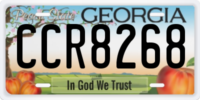 GA license plate CCR8268