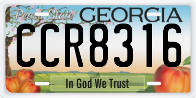 GA license plate CCR8316