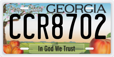 GA license plate CCR8702
