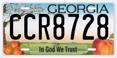GA license plate CCR8728