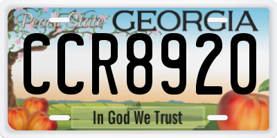 GA license plate CCR8920