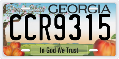 GA license plate CCR9315
