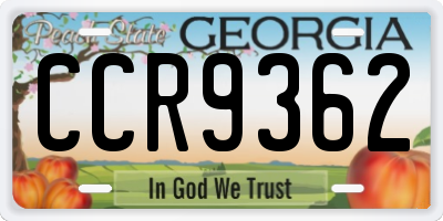 GA license plate CCR9362