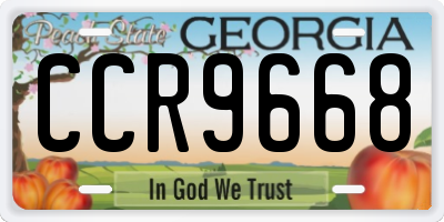 GA license plate CCR9668
