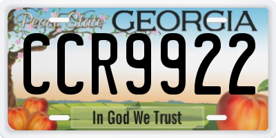 GA license plate CCR9922