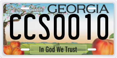 GA license plate CCS0010