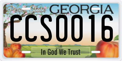 GA license plate CCS0016