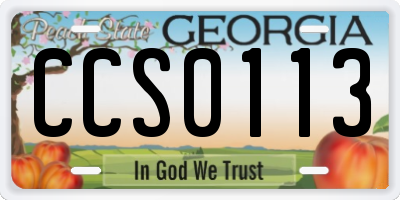 GA license plate CCS0113