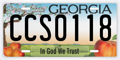 GA license plate CCS0118