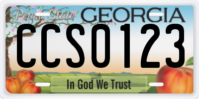 GA license plate CCS0123
