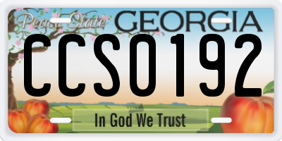 GA license plate CCS0192