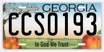 GA license plate CCS0193