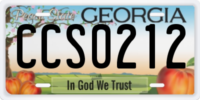 GA license plate CCS0212
