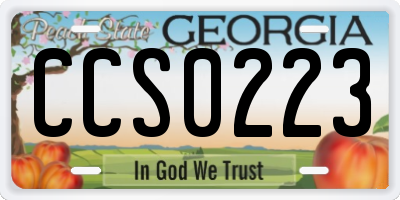 GA license plate CCS0223