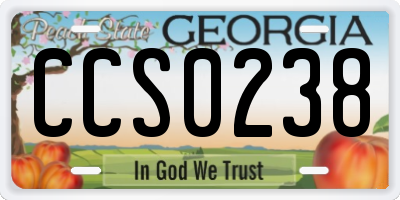 GA license plate CCS0238