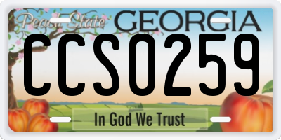 GA license plate CCS0259