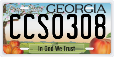 GA license plate CCS0308