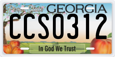 GA license plate CCS0312