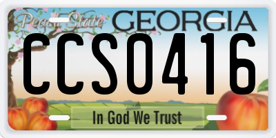 GA license plate CCS0416