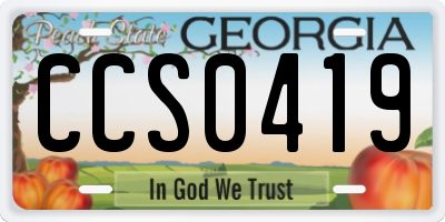 GA license plate CCS0419