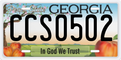GA license plate CCS0502