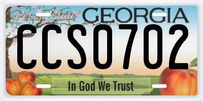 GA license plate CCS0702