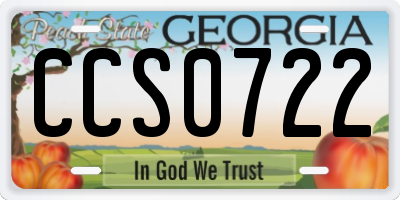 GA license plate CCS0722