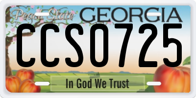 GA license plate CCS0725