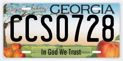 GA license plate CCS0728