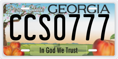 GA license plate CCS0777