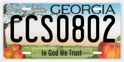GA license plate CCS0802