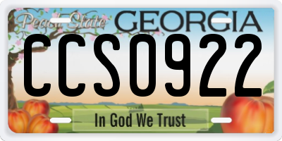 GA license plate CCS0922
